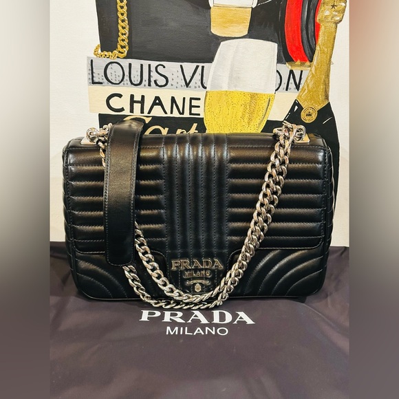 💎PRADA CHAIN FLAP SHOULDER BAG Diagramme Quilted Leather w/COA & Dust Bag - Picture 11 of 14